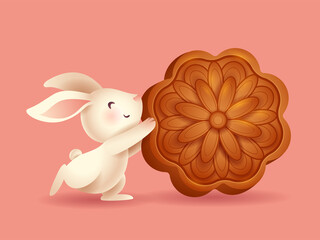 Mid Autumn Festival. Cute rabbit carrying a mooncake.