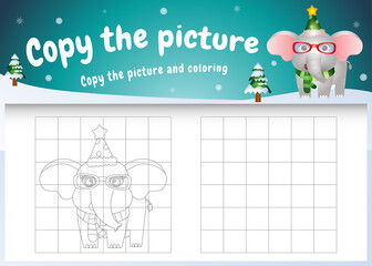 copy the picture kids game and coloring page with a cute elephant using christmas costume