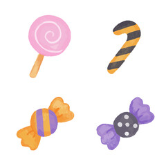 色鉛筆で手描き風　ハロウィンのお菓子イラストセット（キャンディ）
