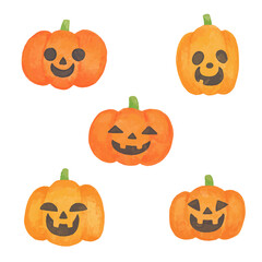 色鉛筆で手描き風　色々な表情のハロウィンのかぼちゃイラストセット