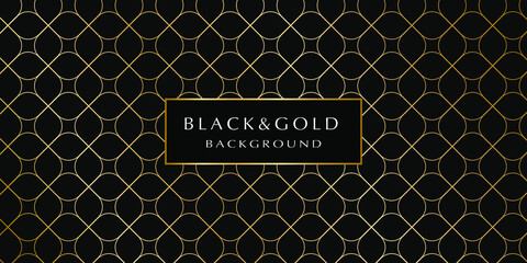Black and gold background. Abstract luxury background with gold geometric pattern on a black background for your design. Modern design of sites, posters, banners, postcards, printing, EPS10 vector
