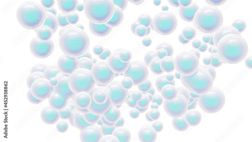 Aufkleber seamless looping abstract 3d animation of the moving and morphing milky white bluish iridescent orbs
