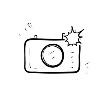 hand drawn doodle camera and flash light icon illustration vector isolated