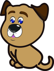 Happy cartoon puppy, Portrait of cute little dog . Dog friend. Vector illustration. Isolated on white background.