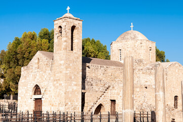 Fototapeta na wymiar St Pauls Column and Agia Kyriaki Basilica (Saranta Kolones archaeological site) in Paphos, Cyprus
