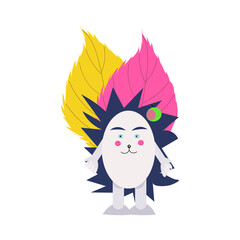 Cute autumn hedgehog vector illustration with leaves and an apple on a white background