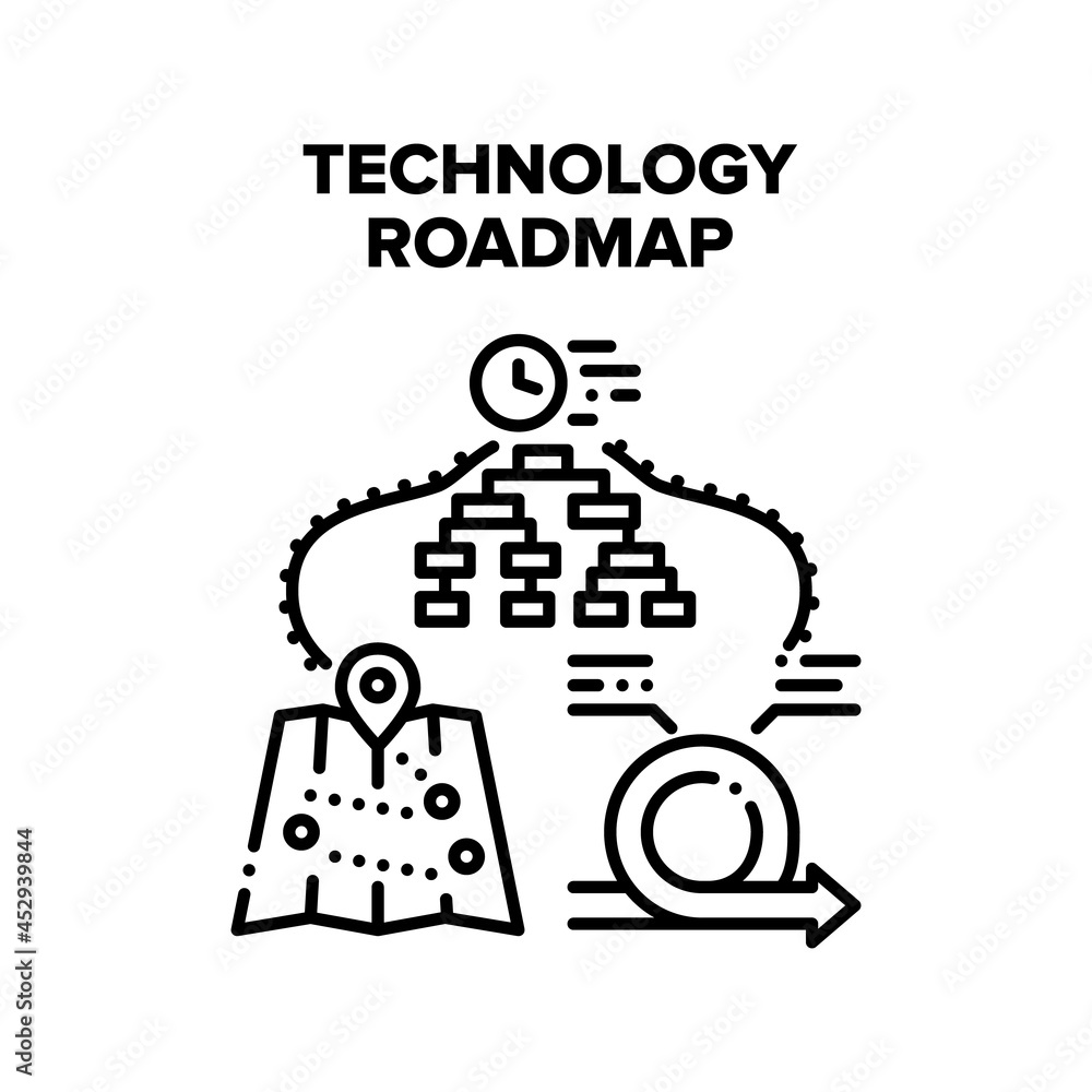 Poster technology roadmap vector icon concept. technology roadmap for showing driver way direction, digital