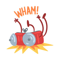 Red Alarm Clock Character Falling Down with Wham Sound Vector Illustration