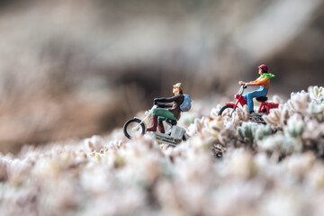 Travelers in the countryside during motorcycle trip