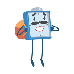 Blue Alarm Clock Character Standing with Backpack Vector Illustration