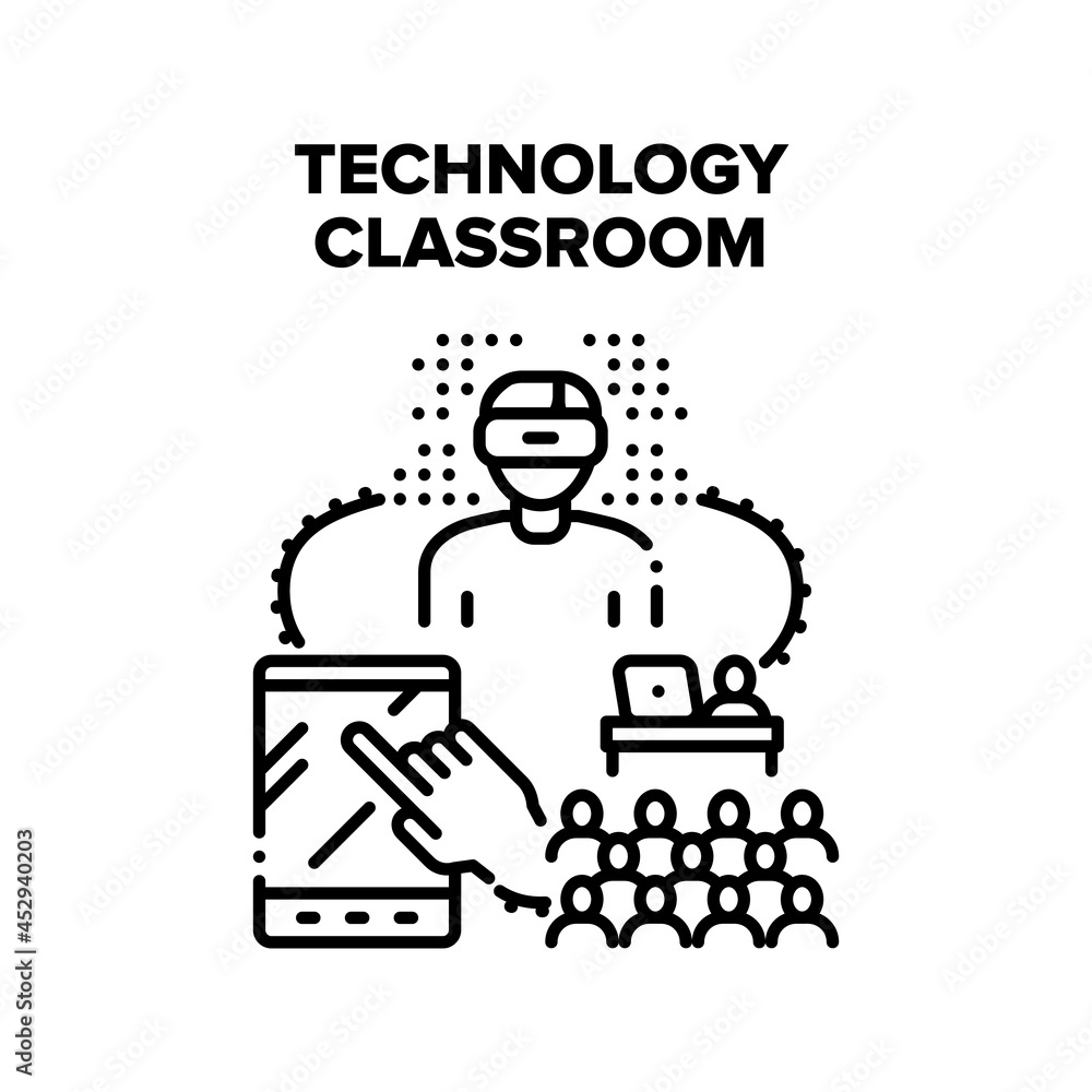 Poster technology classroom vector icon concept. technology classroom for studying school or university sub