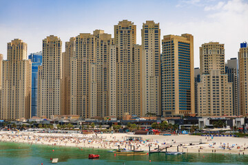 Fototapeta na wymiar Panorama of the beach at Jumeirah Beach Residence, Dubai