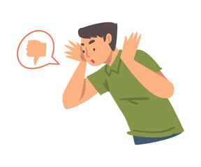 Young Angry Man Character Expressing Discontent in Social Media with Thumb Down Vector Illustration