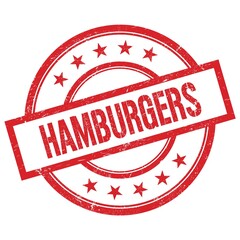 HAMBURGERS text written on red vintage round stamp.