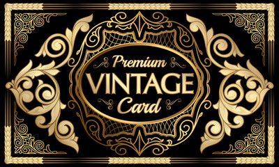 Golden vintage card - ornate decorative retro design