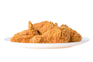 Fried  chicken fast food on white dish isolated on white background.