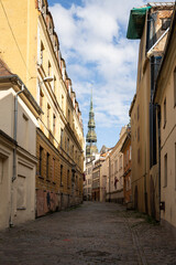 Fototapeta na wymiar an old street in the city center of Riga, Latvia