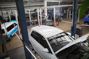 Cars at car service workshop