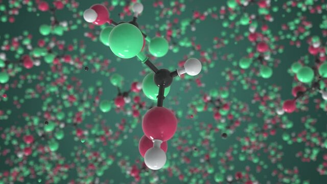 Dichloroacetic acid molecule, conceptual molecular model. Chemical looping 3d animation