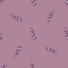 Minimalistic seamless pattern with abstract small palm leaves print. Pastel purple background.