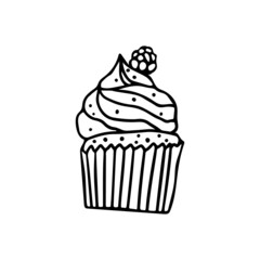 Vector illustration of a handdrawn doodle cupcake. Design for a card, logo, poster, etc. 