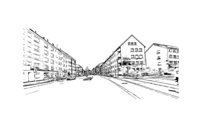 Building view with landmark of Kiel is the 
city in Germany. Hand drawn sketch illustration in vector.