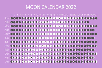 2022 Moon calendar. Astrological calendar design. planner. Place for stickers. Month cycle planner mockup. Isolated black and white symbols on color background