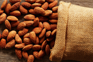 almonds nut on wood table