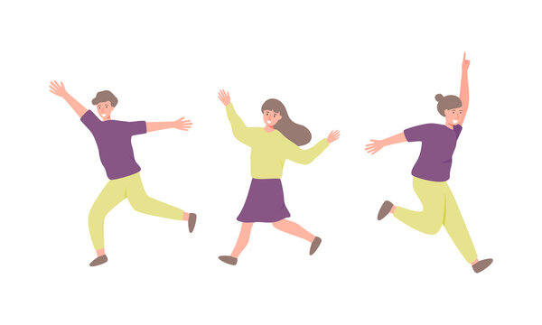 Flat style people jumping. Cheerful, joyful, happy, celebrate concept. Vector illustration.