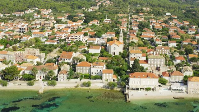 Aerial view of Orebic town on Peljesac, Croatia