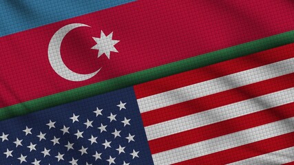 Azerbaijan and USA United States of America Flags Together, Wavy Fabric, Breaking News, Political Diplomacy Crisis Concept, 3D Illustration