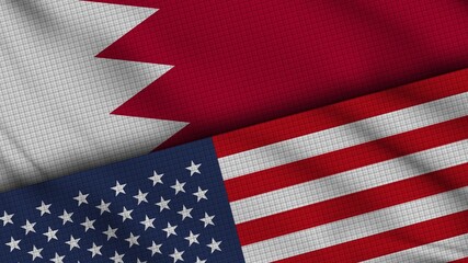 Bahrain and USA United States of America Flags Together, Wavy Fabric, Breaking News, Political Diplomacy Crisis Concept, 3D Illustration