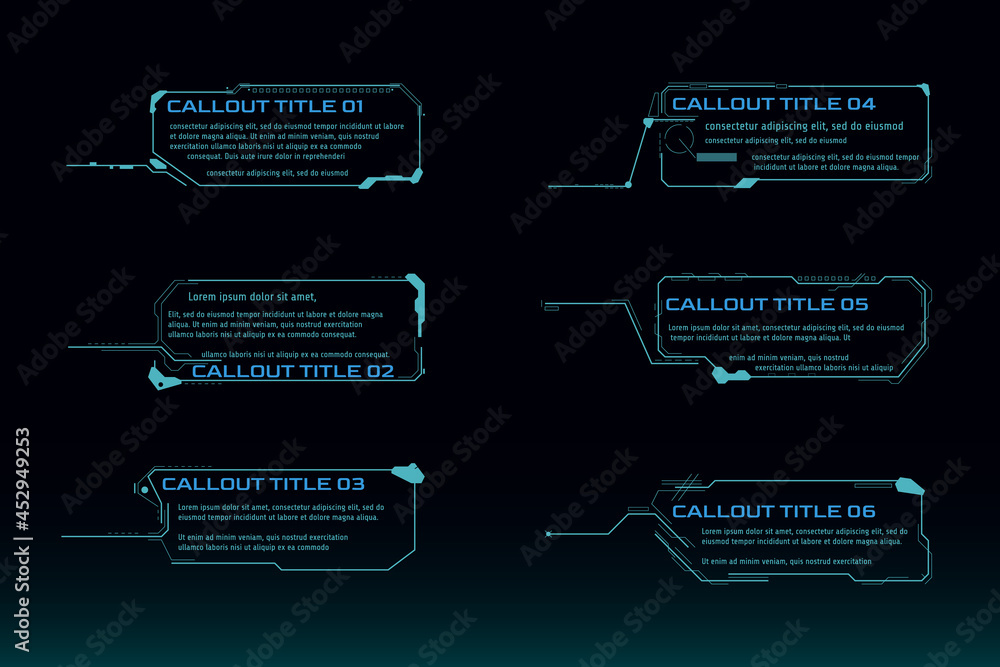 Aufkleber HUD Infographic Callout Futuristic Sample Title Text Template Vector. UI Element Information Frame Illustration.