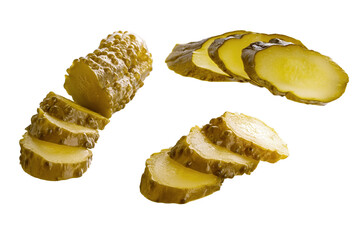 Sliced pickled cucumber isolated on white