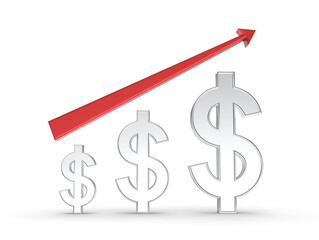 3D Illustration of US Dollar symbol with arrow pointing upside