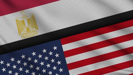 Egypt and USA United States of America Flags Together, Wavy Fabric, Breaking News, Political Diplomacy Crisis Concept, 3D Illustration