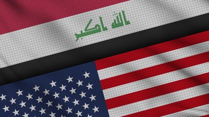 Iraq and USA United States of America Flags Together, Wavy Fabric, Breaking News, Political Diplomacy Crisis Concept, 3D Illustration