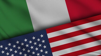 Italy and USA United States of America Flags Together, Wavy Fabric, Breaking News, Political Diplomacy Crisis Concept, 3D Illustration