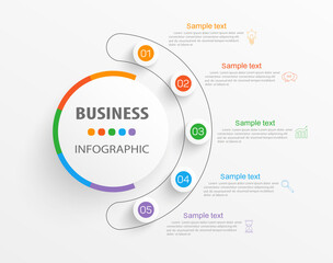 Business  infographic design template with 5 options or steps. Can be used for process diagram, presentations, workflow layout, banner, flow chart, info graph
