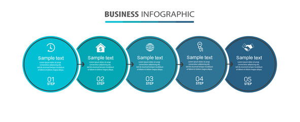 Business  infographic design template with 5 options or steps. Can be used for process diagram, presentations, workflow layout, banner, flow chart, info graph