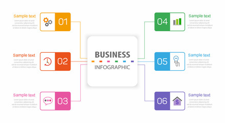 Infographic design business template with 6 options, steps. Can be used for workflow layout, diagram, annual report, web design