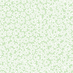 Vector pastel light green cute scattered fun daisy floral lace seamless pattern. Suitable for textile, gift wrap and wallpaper.
