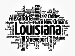 Fototapeta premium List of cities in Louisiana USA state, word cloud concept background