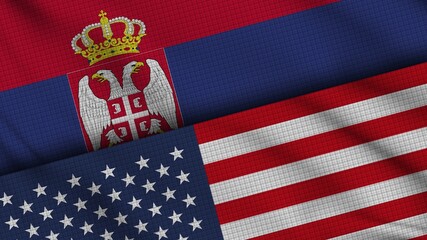 Serbia and USA United States of America Flags Together, Wavy Fabric, Breaking News, Political Diplomacy Crisis Concept, 3D Illustration