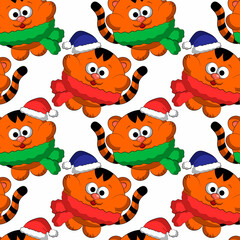 Seamless vector pattern with cute cartoon new years tiger