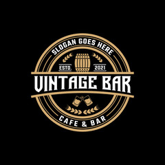Vintage Bar Cafe Stamp Label Emblem Badge Logo Design Template. Suitable for Beer Whiskey Alchohol Rum Bar Cafe Brewery Pub Restaurant in Vintage Retro Hipster Style Logo Design