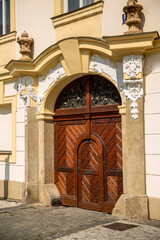 An old medieval door in a historic building.