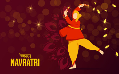 Happy Navratri Background With Dandiya Dancer