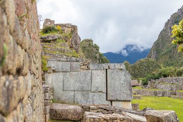 Fototapeta na wymiar Archaeological remains of Machu Picchu located in the mountains of Cusco.