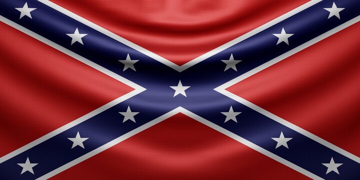 Hanging wavy battle flag of Confederate with texture. 3d render.